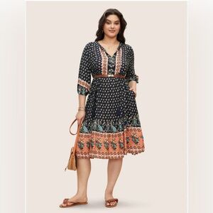 BloomChic Bandana Tassels Lantern Sleeve Ruffle Keyhole Neck Dress Sz 18/20 Boho